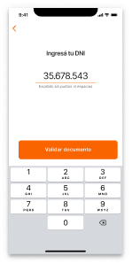 Ingreso del DNI con teclado numérico